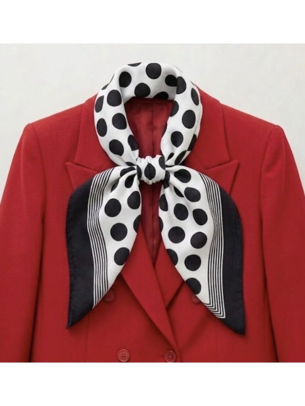 ✨Luxurious Retro Chic Silky Scarf Black White Polka Dot Geometric Print Square✨